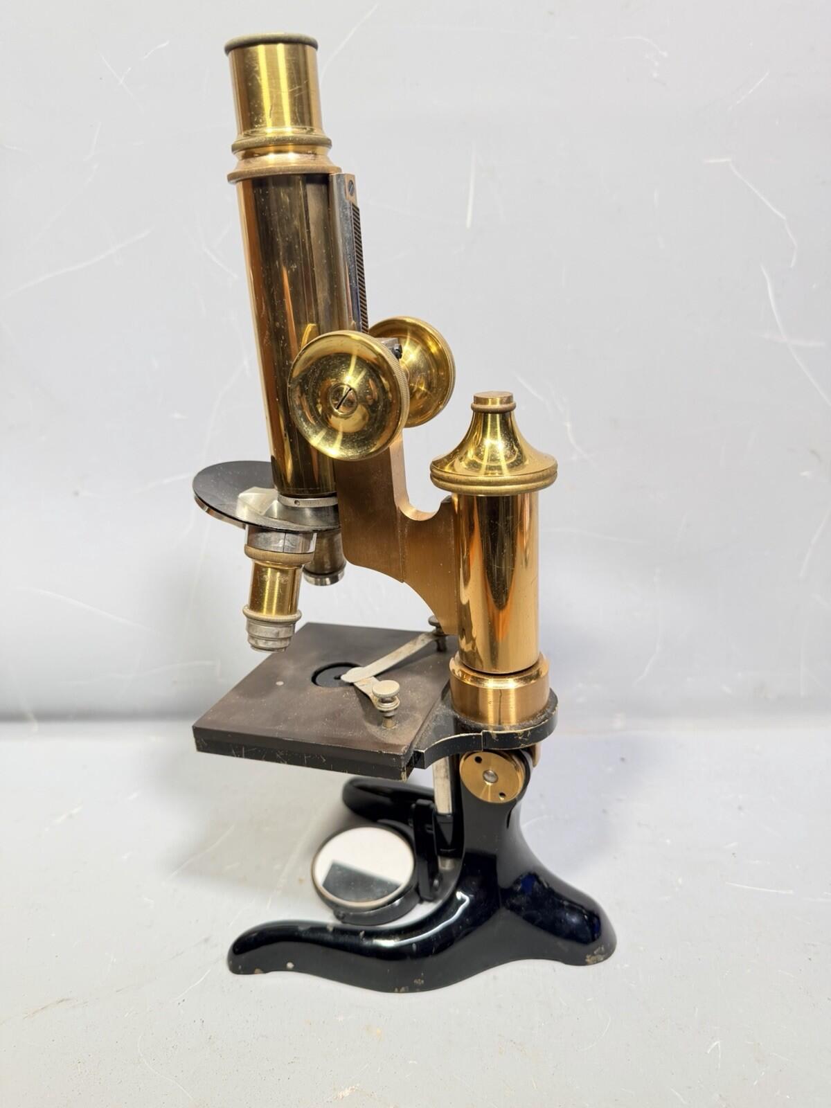 Antique Ernst Leitz Wetzlar Brass Microscope #98485 with Case Circa 1906