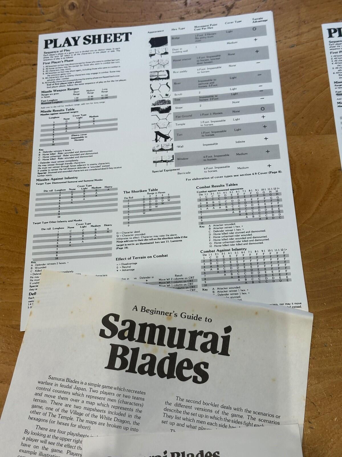 Samurai Blades by  Standard Games unplayed missing the dice super condition 1981