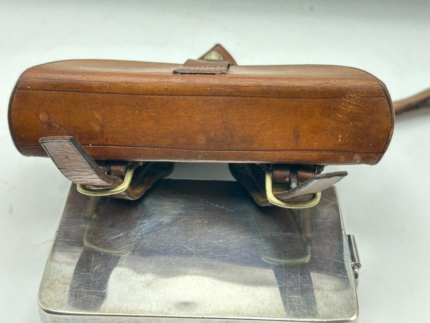james Dixon Leather-Cased Saddle Fitting Sandwich Tin — Hunting Collectable