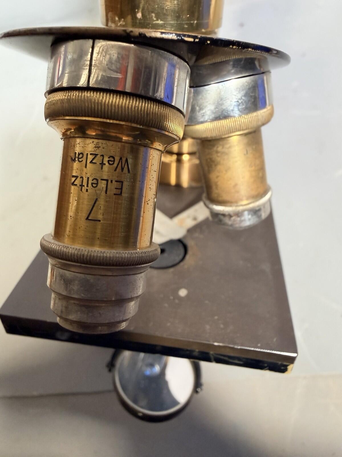 Antique Ernst Leitz Wetzlar Brass Microscope #98485 with Case Circa 1906