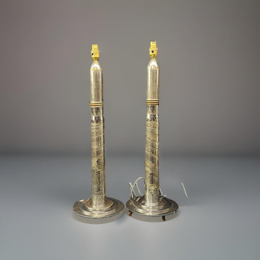 ww1 Chinese Labour Corp engraved artillery shells dragon & koi design chromed