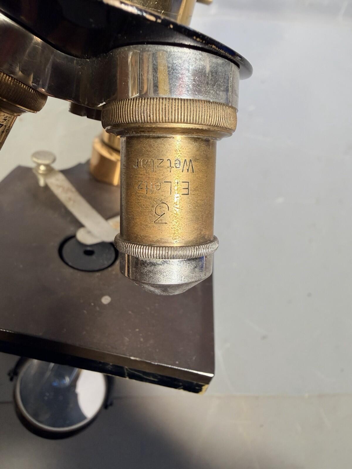 Antique Ernst Leitz Wetzlar Brass Microscope #98485 with Case Circa 1906