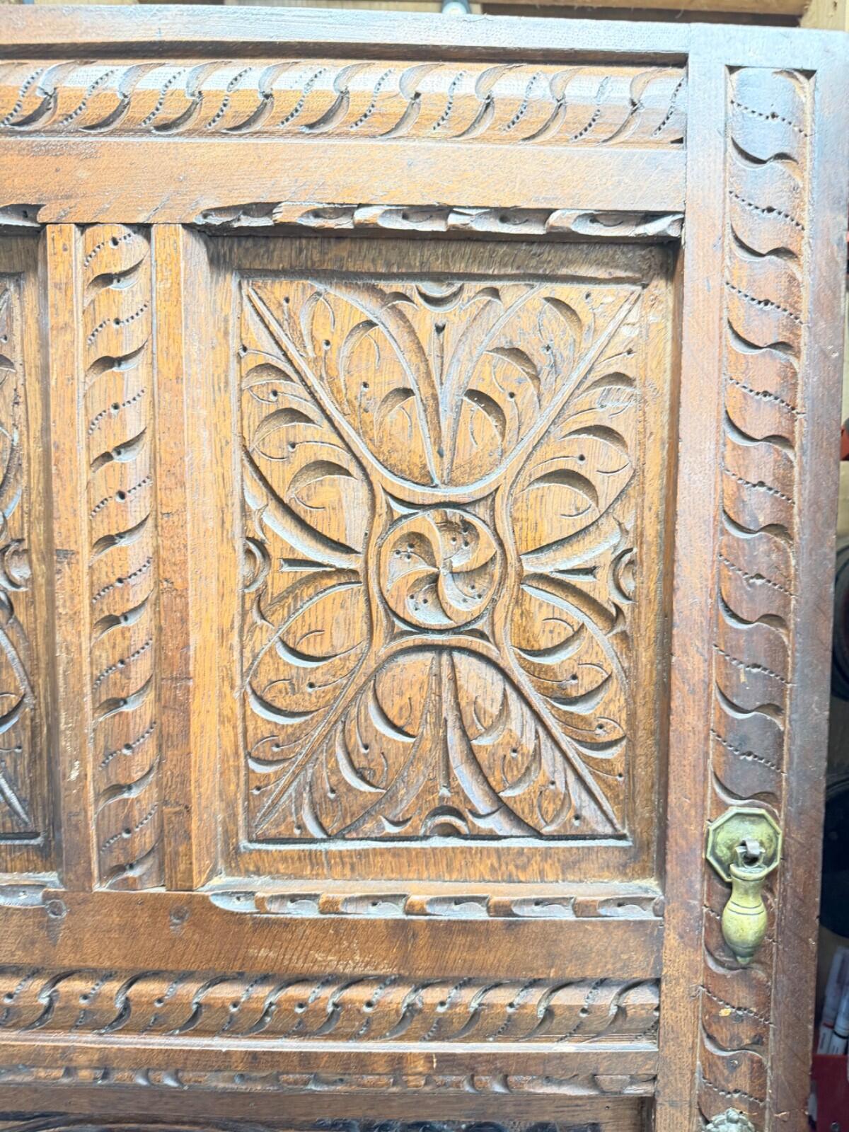 Rare 17th / Early 18th Century Hand Carved Oak Cabinet Doors Gothic Renaissance