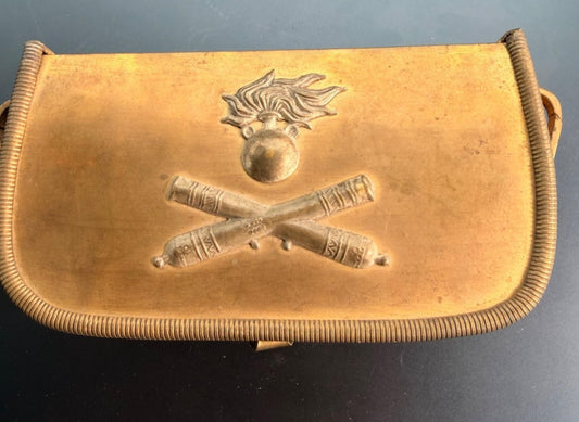 Antique Italian Artillery Cartridge Box Flaming Grenade Crossed Cannons Brass