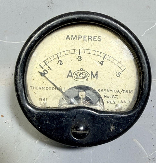 WW2 RAF AIR MINISTRY VINTAGE AMMETER - 10A/7818 Radio Gauge