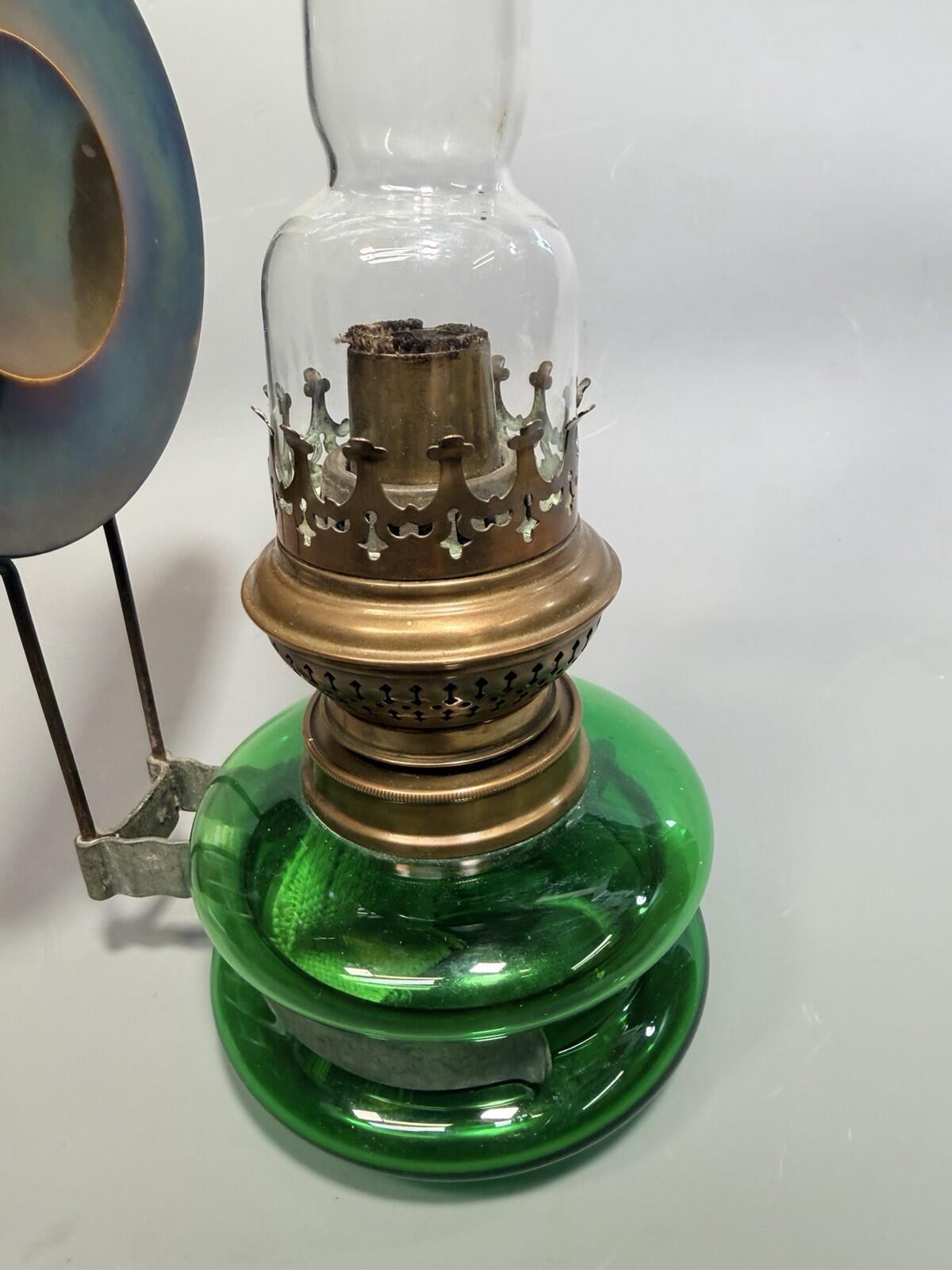 Antique Green Glass Oil Lamp P&A F&M Rundbrenner Burner Victorian Finger Lamp